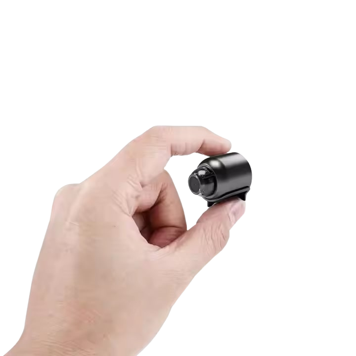 Mini Spy Camera on table, Back view of wireless spy camera, Spy cam showing motion detection in action
